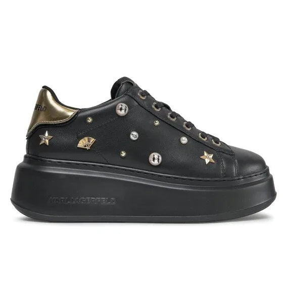 Karl Lagerfeld Women's Black Leather Platform Sneakers with Stud Embellishments - Gomix Brands Outlet